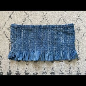 American Eagle Striped Denim Smocked Tube Top
